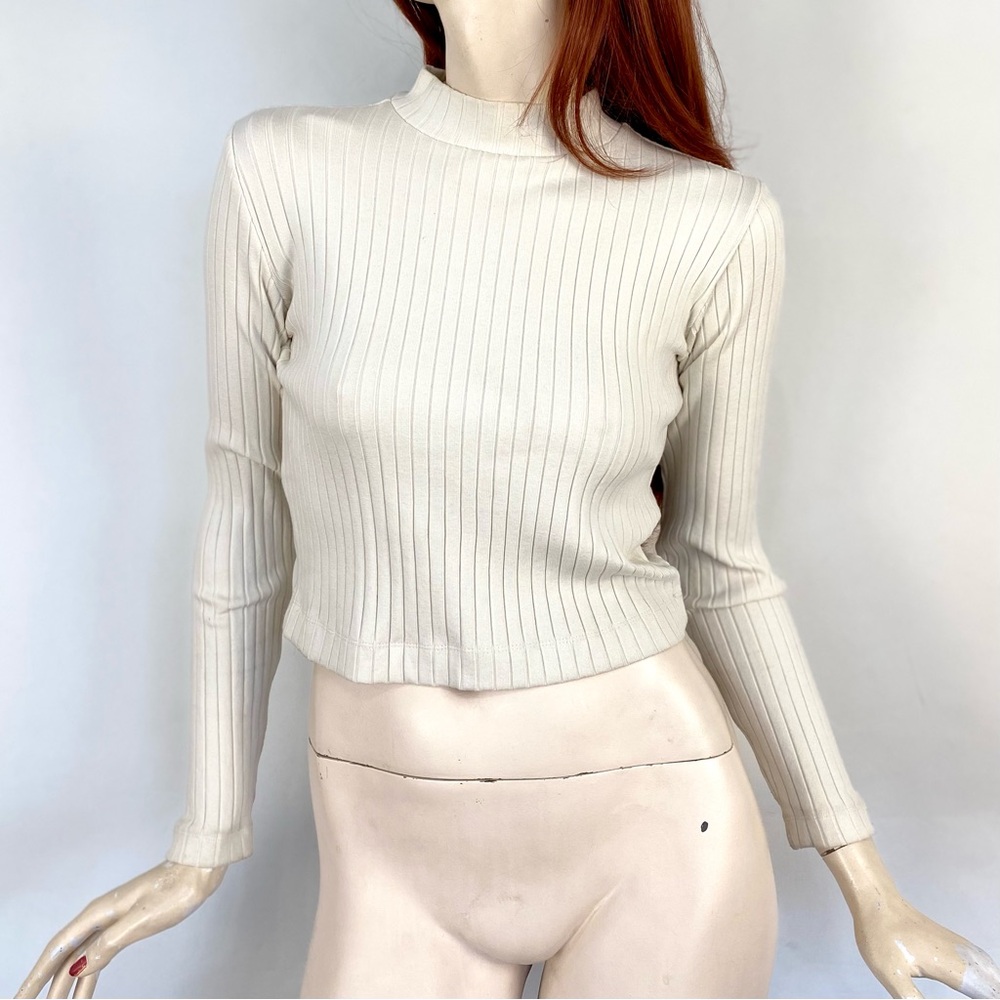 Vince Mock Turtleneck Long Sleeve Off White Sweater Top XS